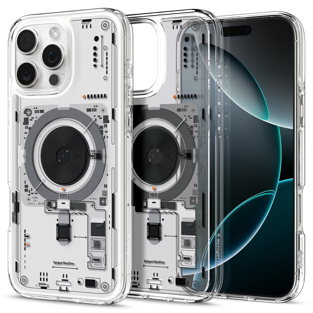 iPhone 16 Pro Hybrid Neo One Series, Machinery Design Shockproof Case with Magsafe - Clear